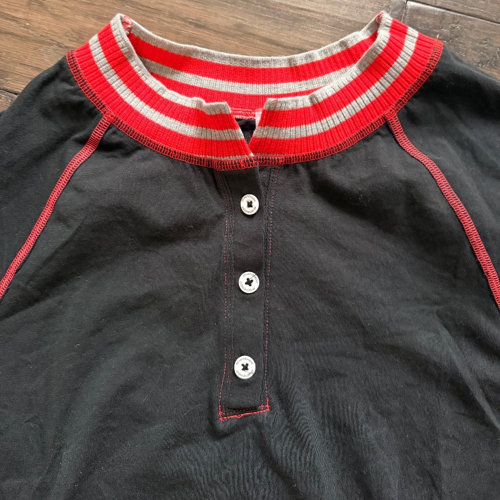 FREE PEOPLE Cute & Sporty Henley Top with Stripe Trim Sz S NWT - Picture 2 of 3